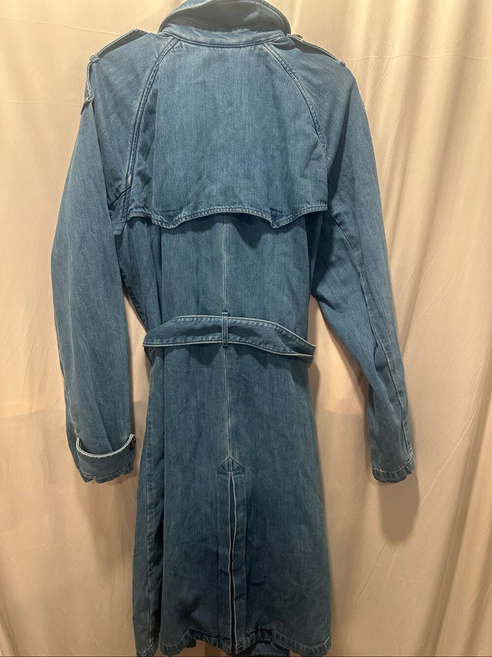 Lauren Ralph Lauren Denim Trench Coat Women Size 16 Blue Belted Chambray Jacket - Picture 8 of 11